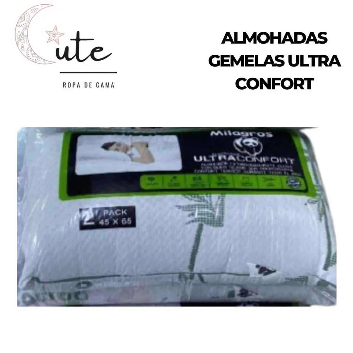DISEÑO ORIGINAL - SET DE 2 ALMOHADAS GEMELAS ULTRA CONFORT 45x65cm.