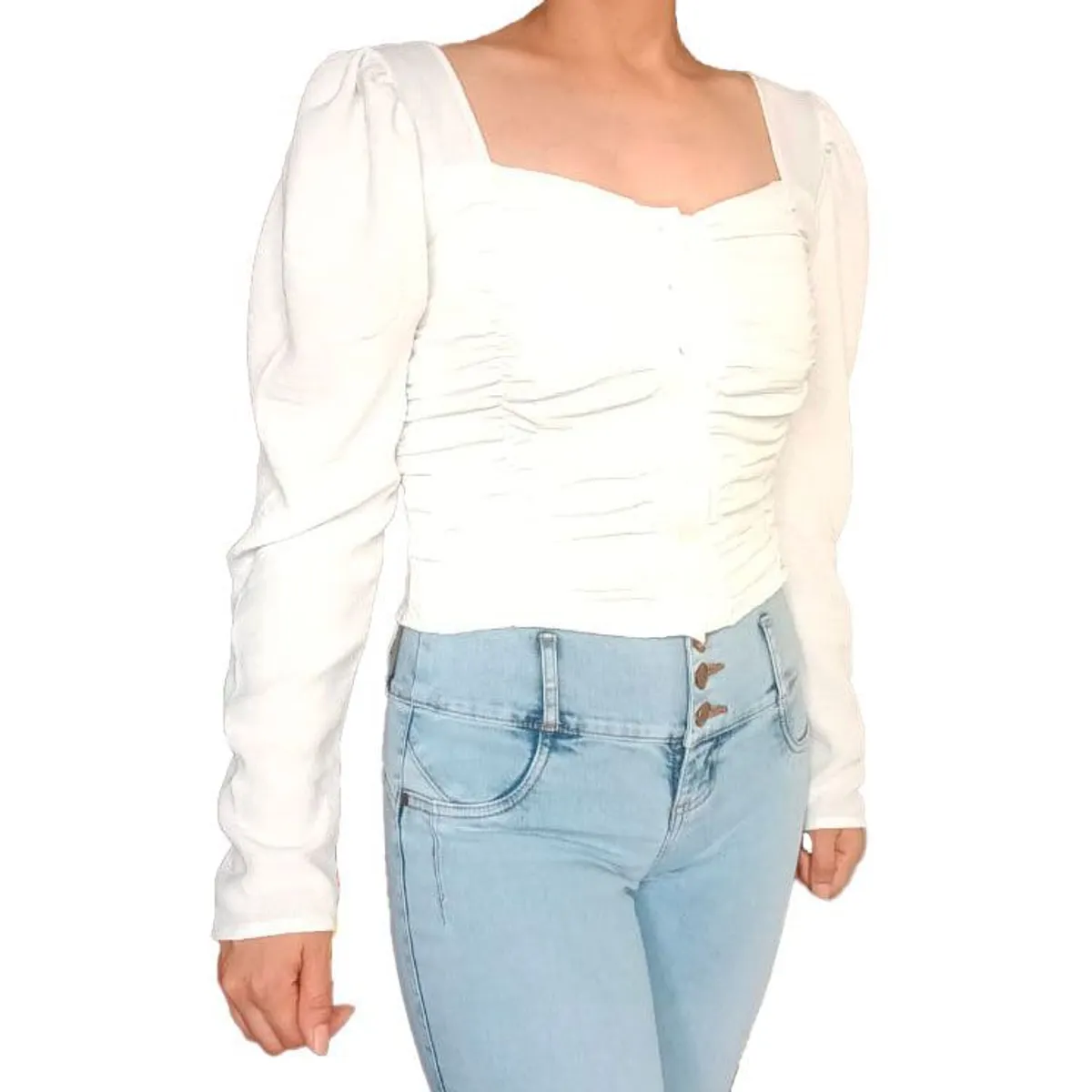 GENERICO - Blusa Mujer Sara mangas abullonadas - Nathalie Love It - Blanco