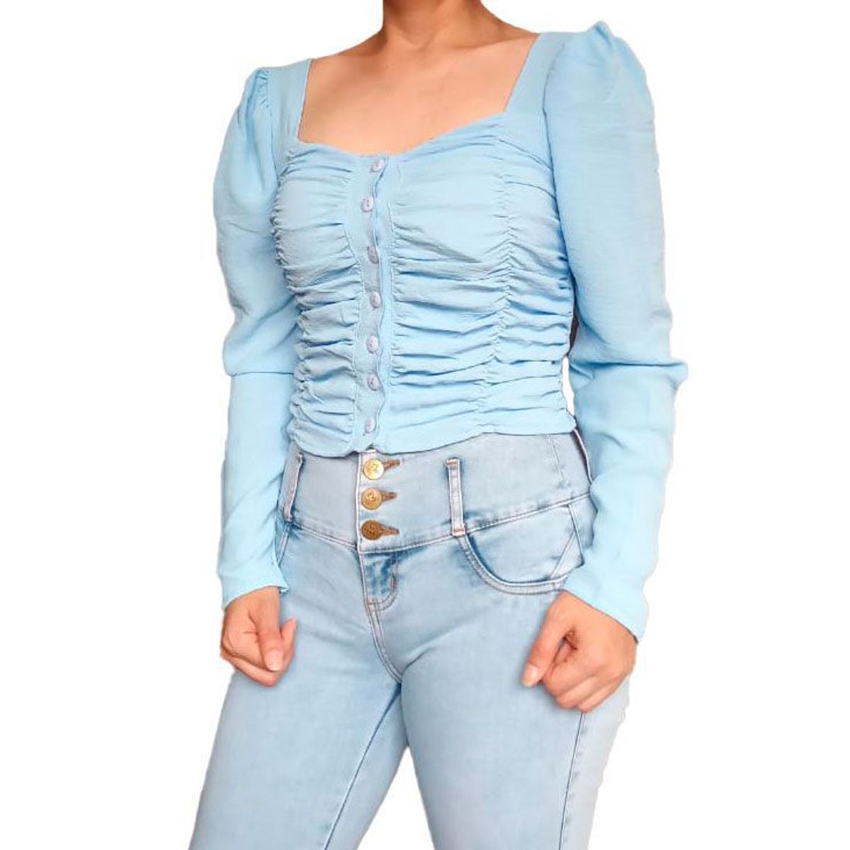 GENERICO - Blusa Mujer Sara mangas abullonadas - Nathalie Love It - Celeste