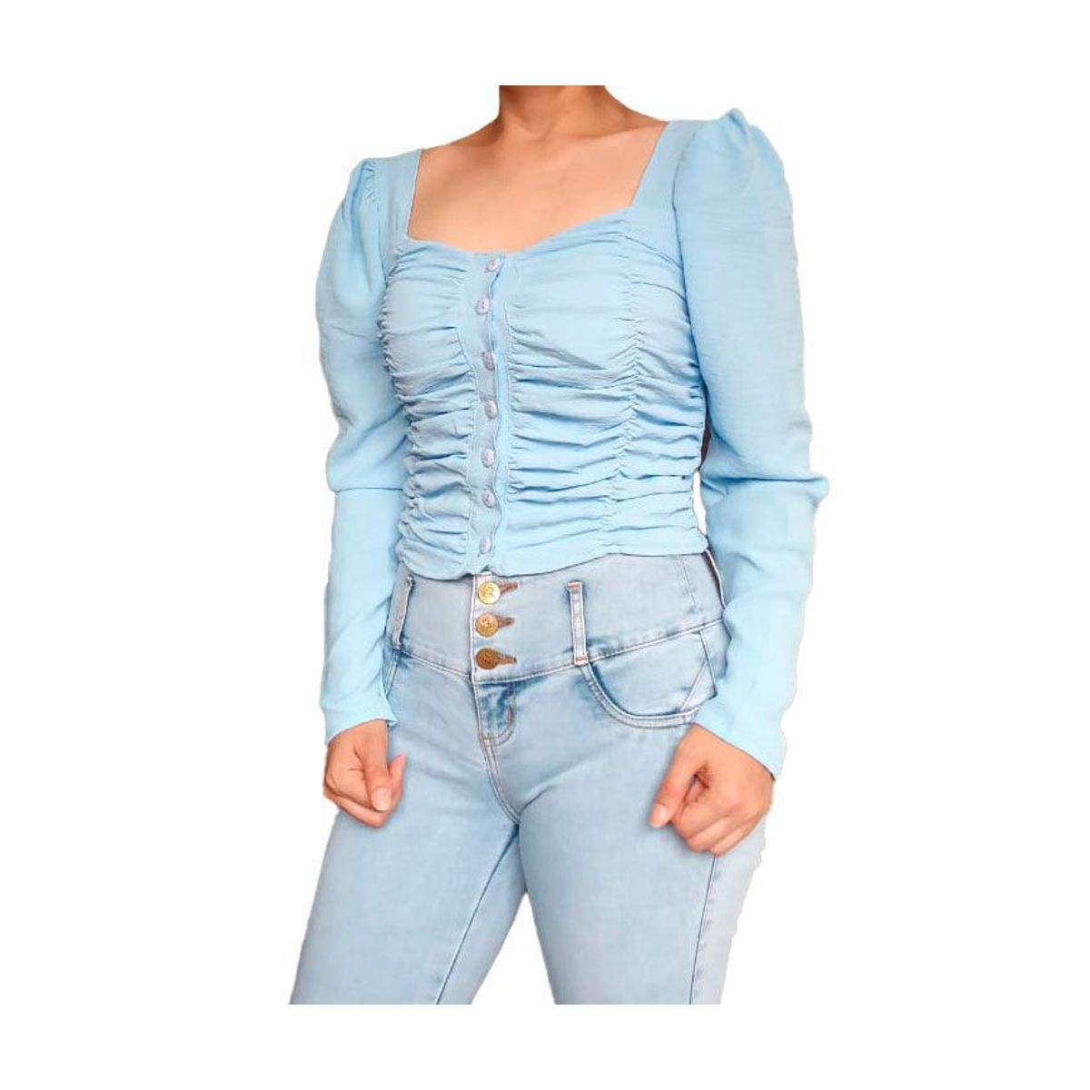 GENERICO - Blusa Mujer Sara mangas abullonadas - Nathalie Love It - Celeste