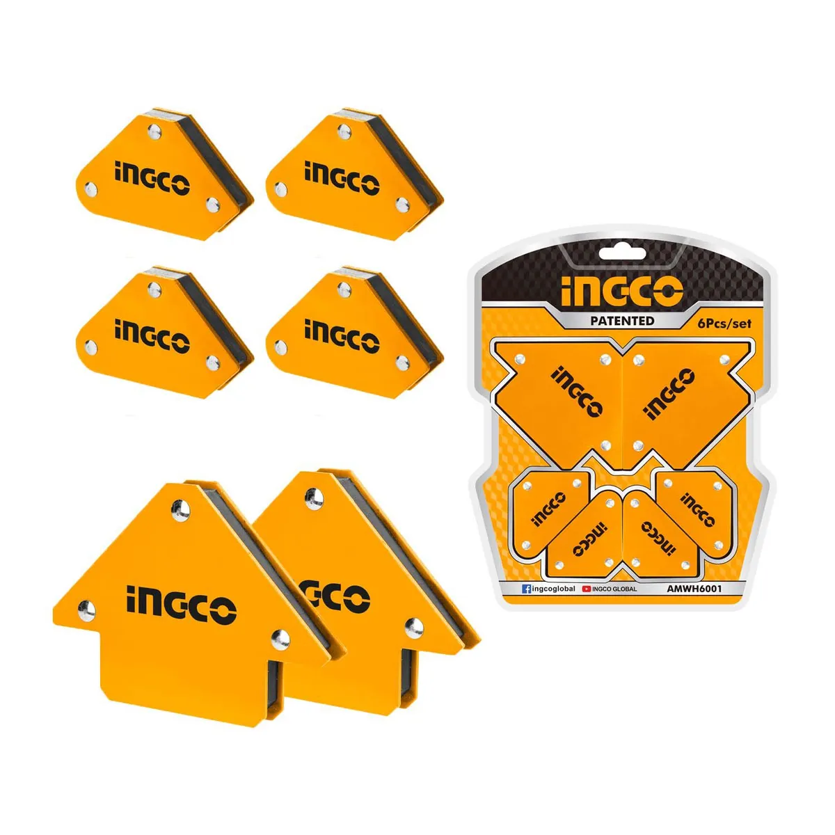 INGCO TOOLS - SET 6 ESCUADRAS MAGNÉTICAS 45° 90° 135° PRECISIÓN SOLDADURA - AMWH6001