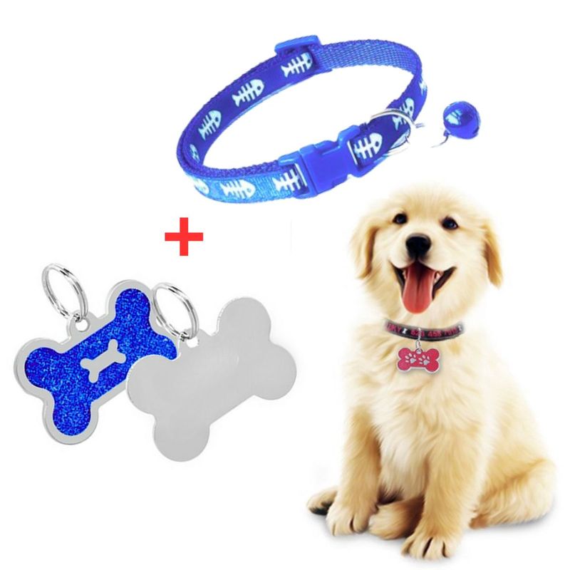 GENERICO - PLACA Y COLLAR PARA MASCOTAS CON CASCABEL - AZUL y AZUL