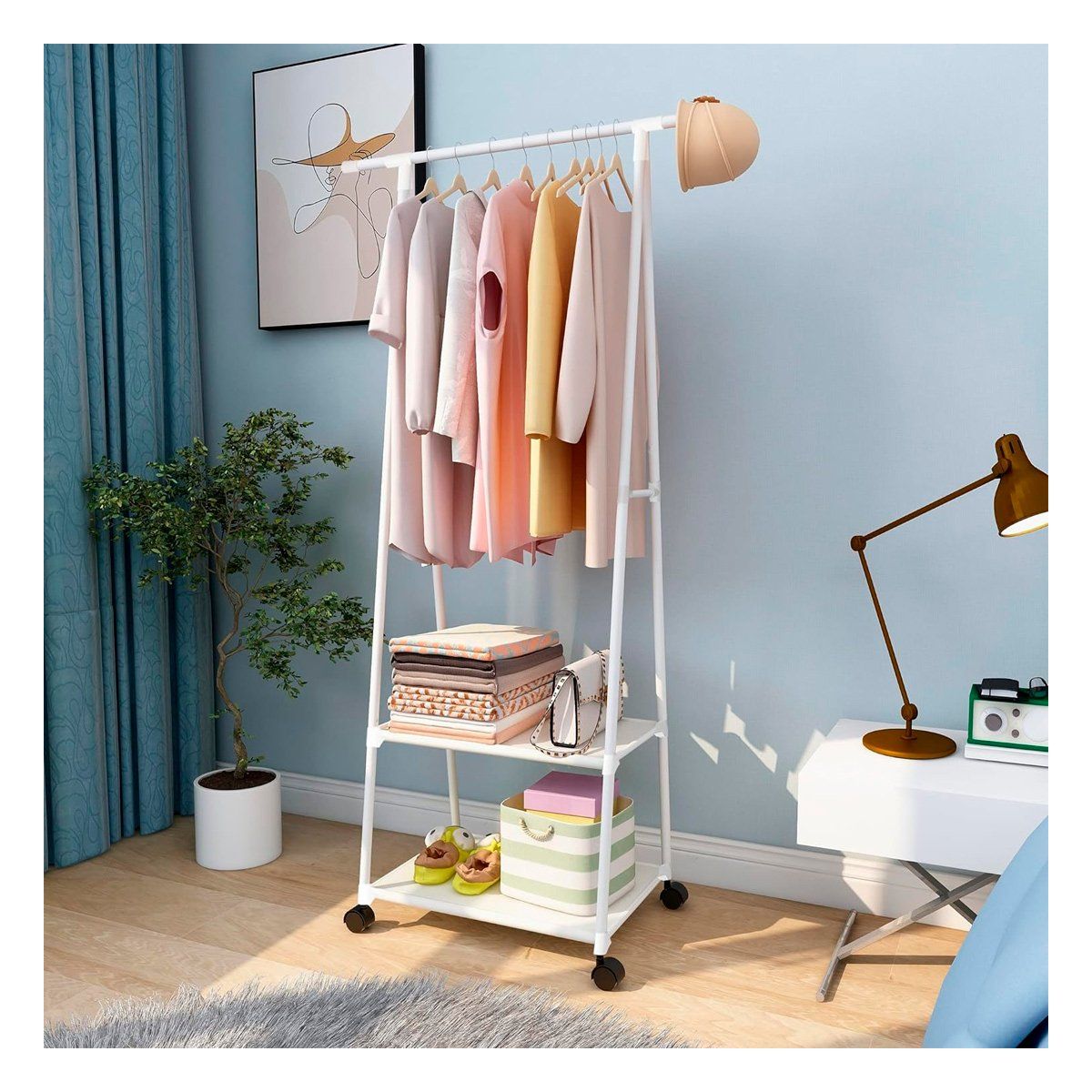 GRETAIL - Ropero Armario Closet Perchero Organizador Ropa Simple 2 Niveles YG41 Blanco