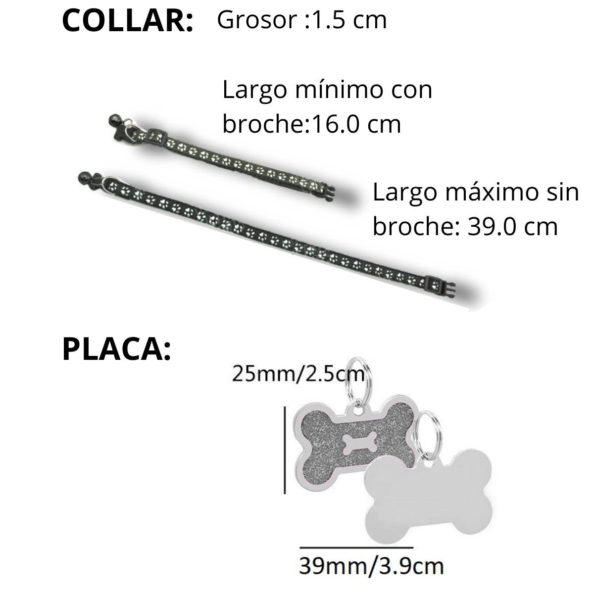 GENERICO - PLACA Y COLLAR PARA MASCOTAS CON CASCABEL - GOLD y CELESTE