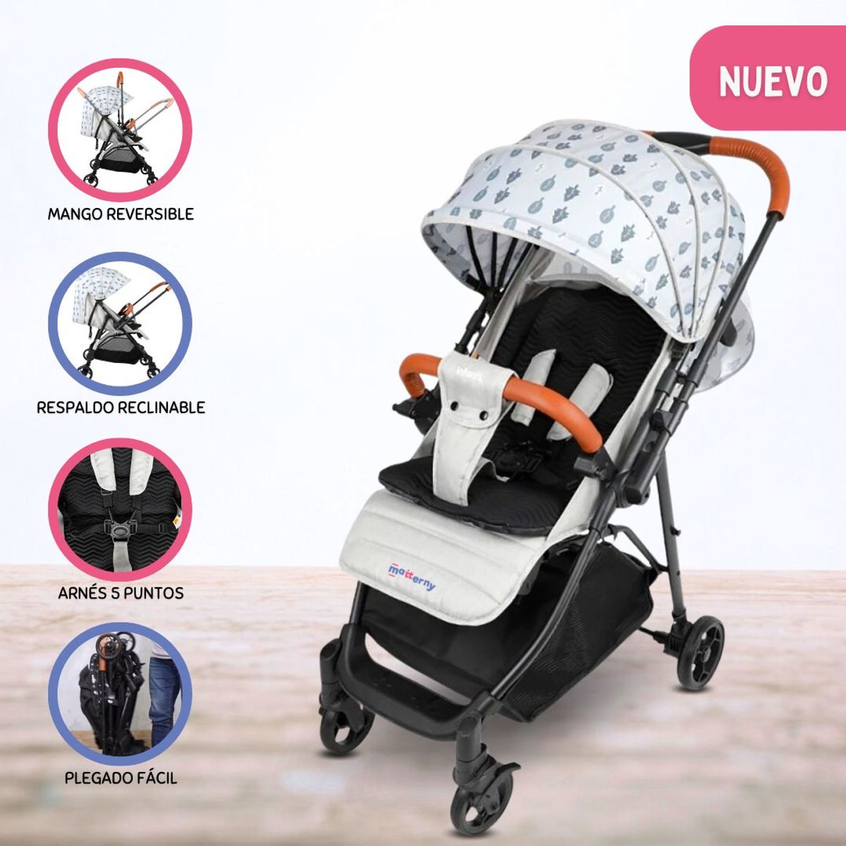 INFANTI - Coche Cuna de Paseo para Bebés «FOREST» Gray