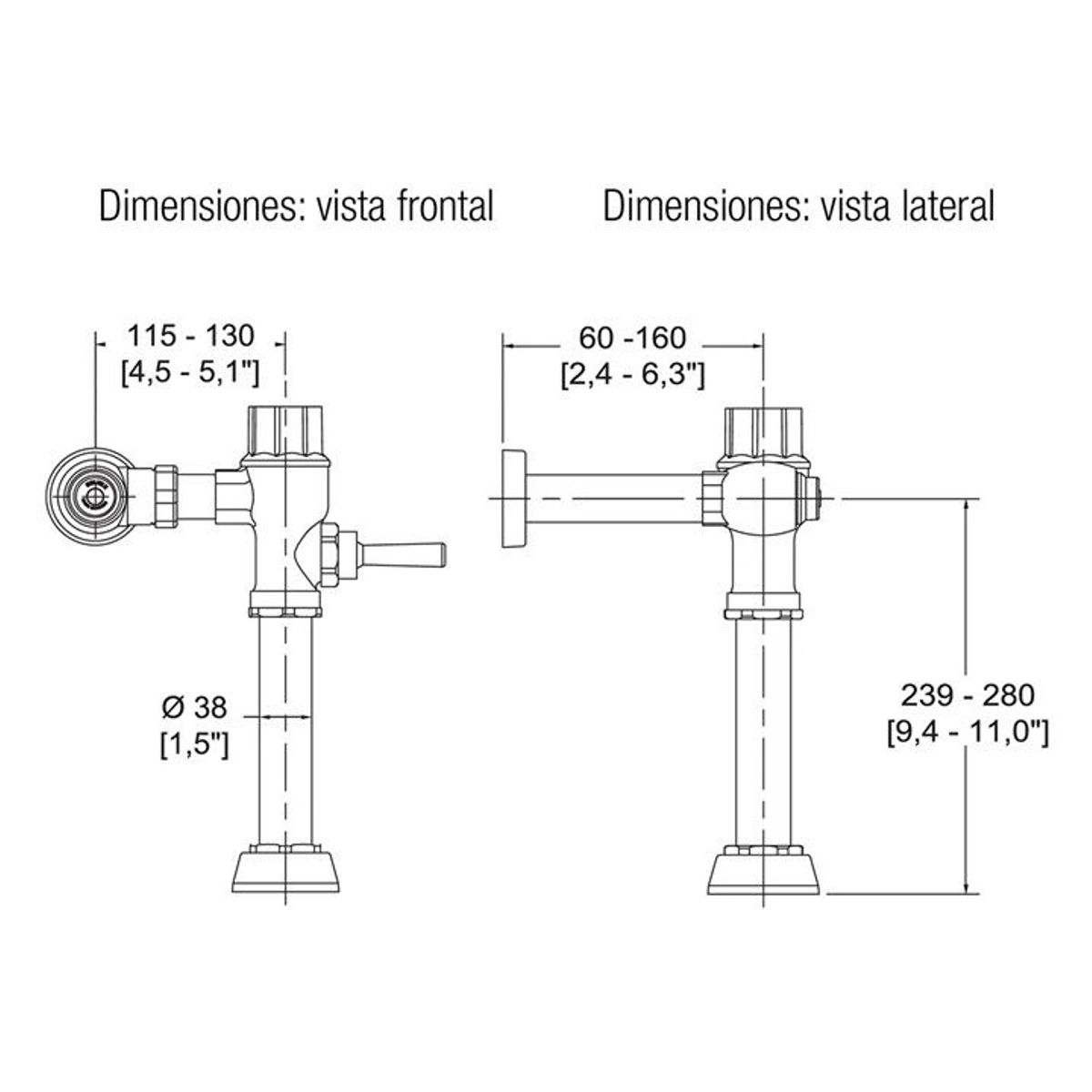 GENERICO - FLUXÓMETRO PARA INODORO 6.00 L DESCARGA HELVEX