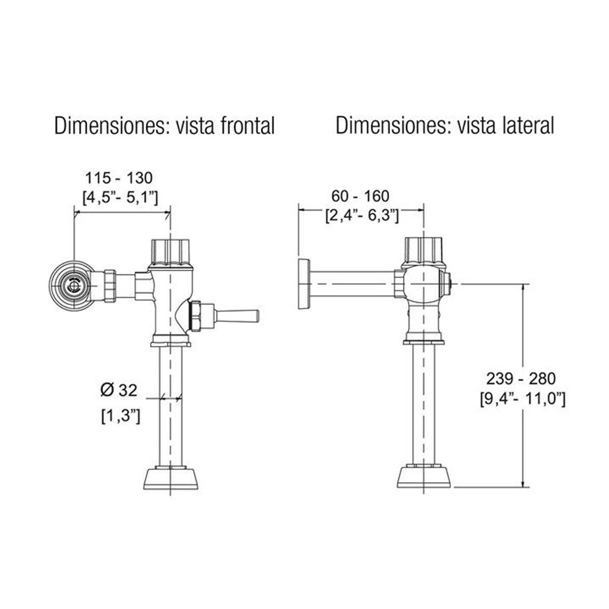 GENERICO - FLUXÓMETRO PARA INODORO DESCARGA INDIRECTO 48L HELVEX