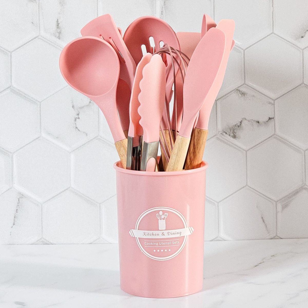 GENERICO - Set de Cucharones Utensilios de Silicona para Cocina 12 PCS Rosa