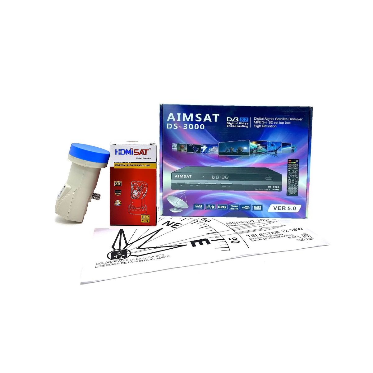 RST - KIT TV SATELITAL CON ANTENA PARABOLICA 90CM Y DECO AIMSAT DS3000