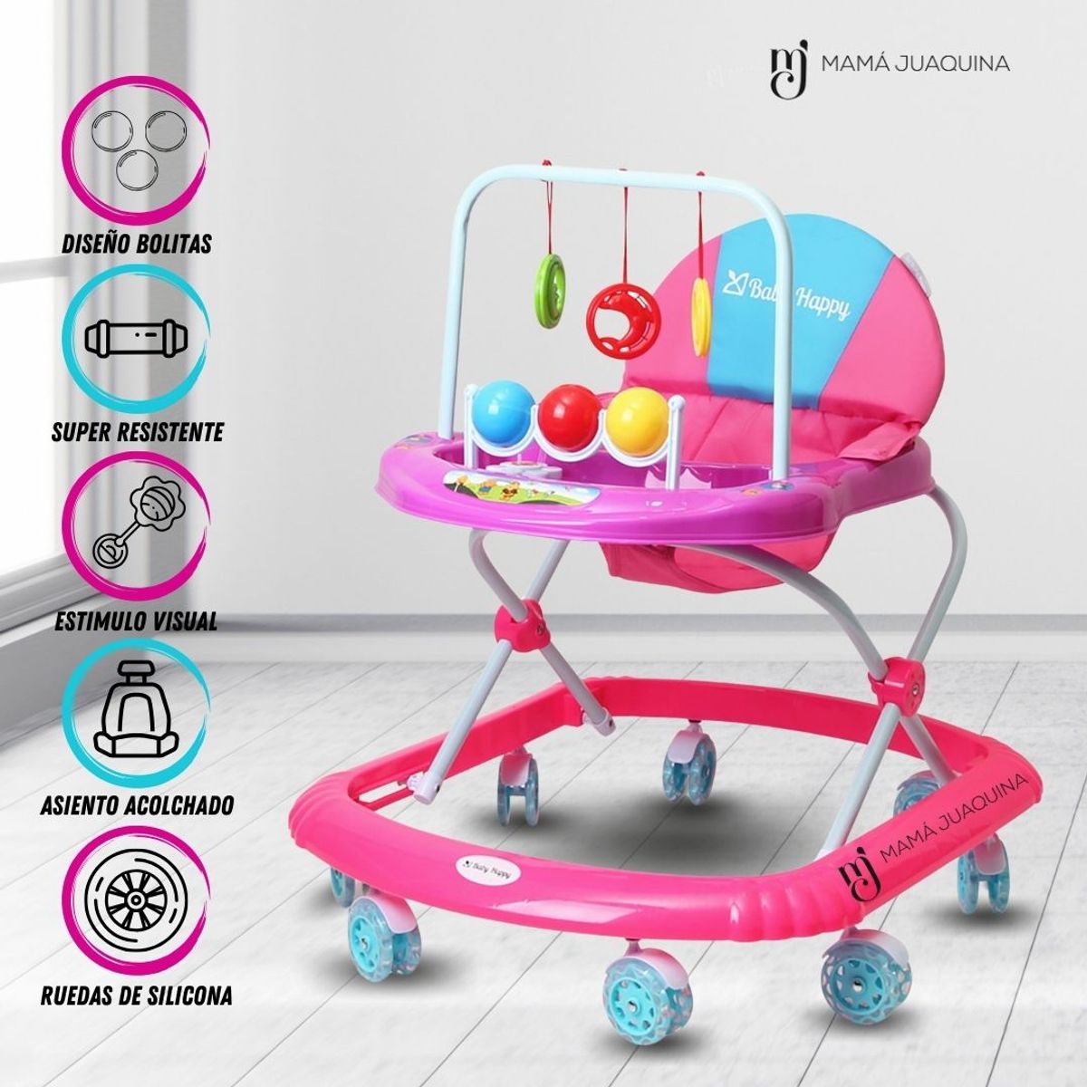 BABY HAPPY - Andador Para Bebé Baby Happy «BOLITAS MAGICAS» Pink Dark