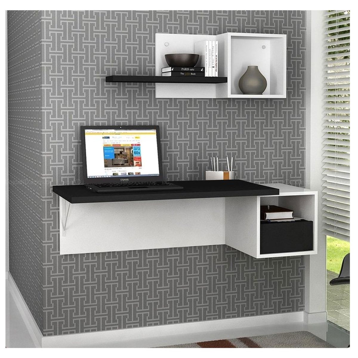 VENTITAS HOME - Escritorio para Pared Gaelia Ventitas Home Negro y Blanco
