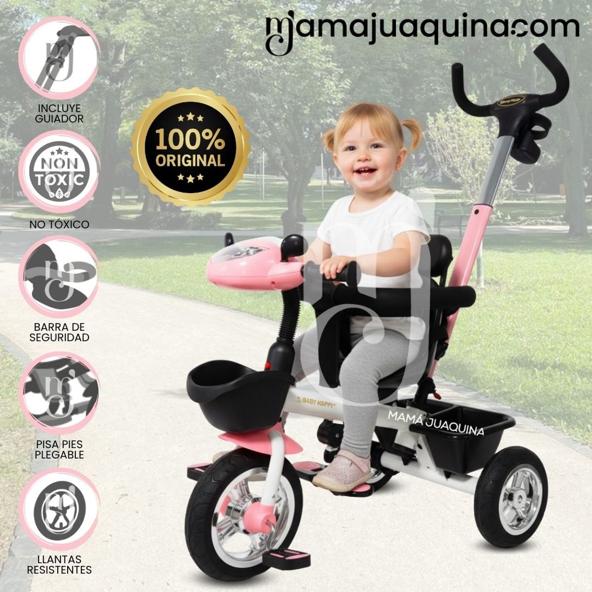 BABY HAPPY - Triciclo Guiador Baby Happy «SPEED TRY» Musical Pink
