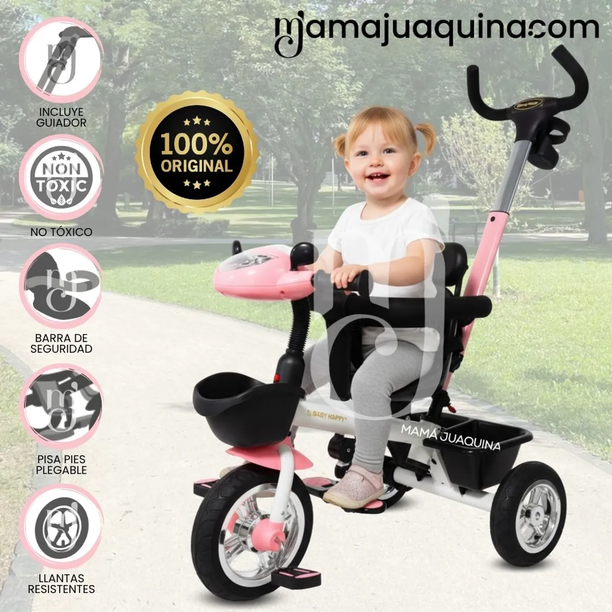 BABY HAPPY - Triciclo Guiador Baby Happy «SPEED TRY» Musical Pink