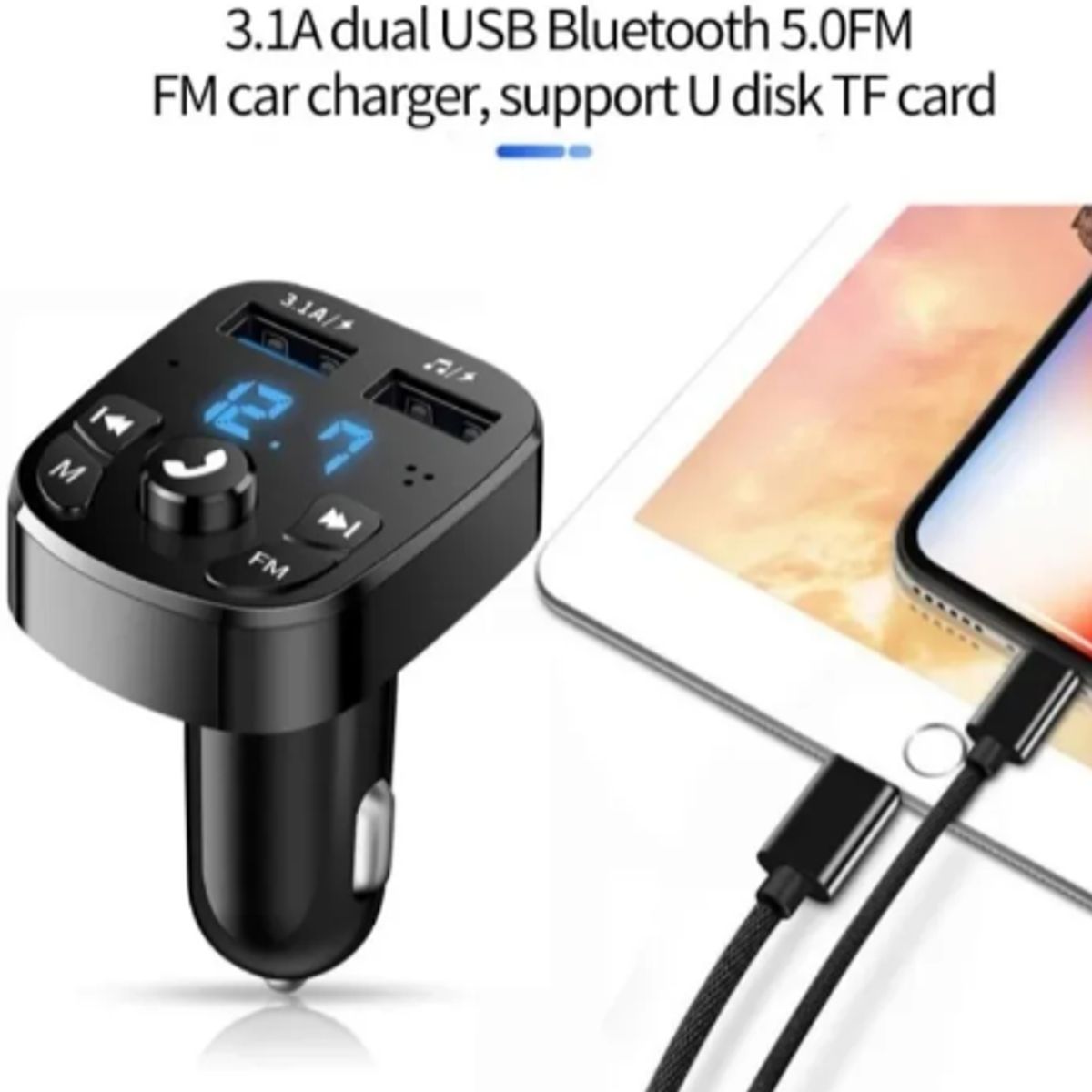 GENERICO - Transmisor Fm Bluetooth Cargador Usb MP3 Audio Auto