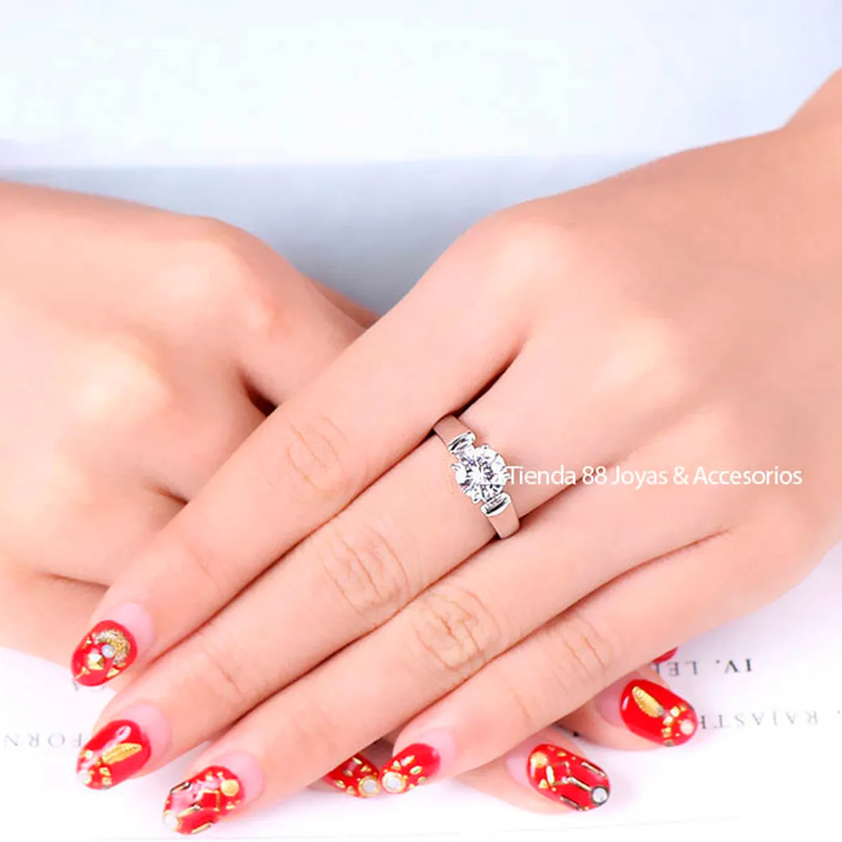 LA TIENDA 88 JOYAS Y ACCESORIOS - La Tienda 88 - Anillo De Compromiso Mujer Bañado Oro 18k - Blanco