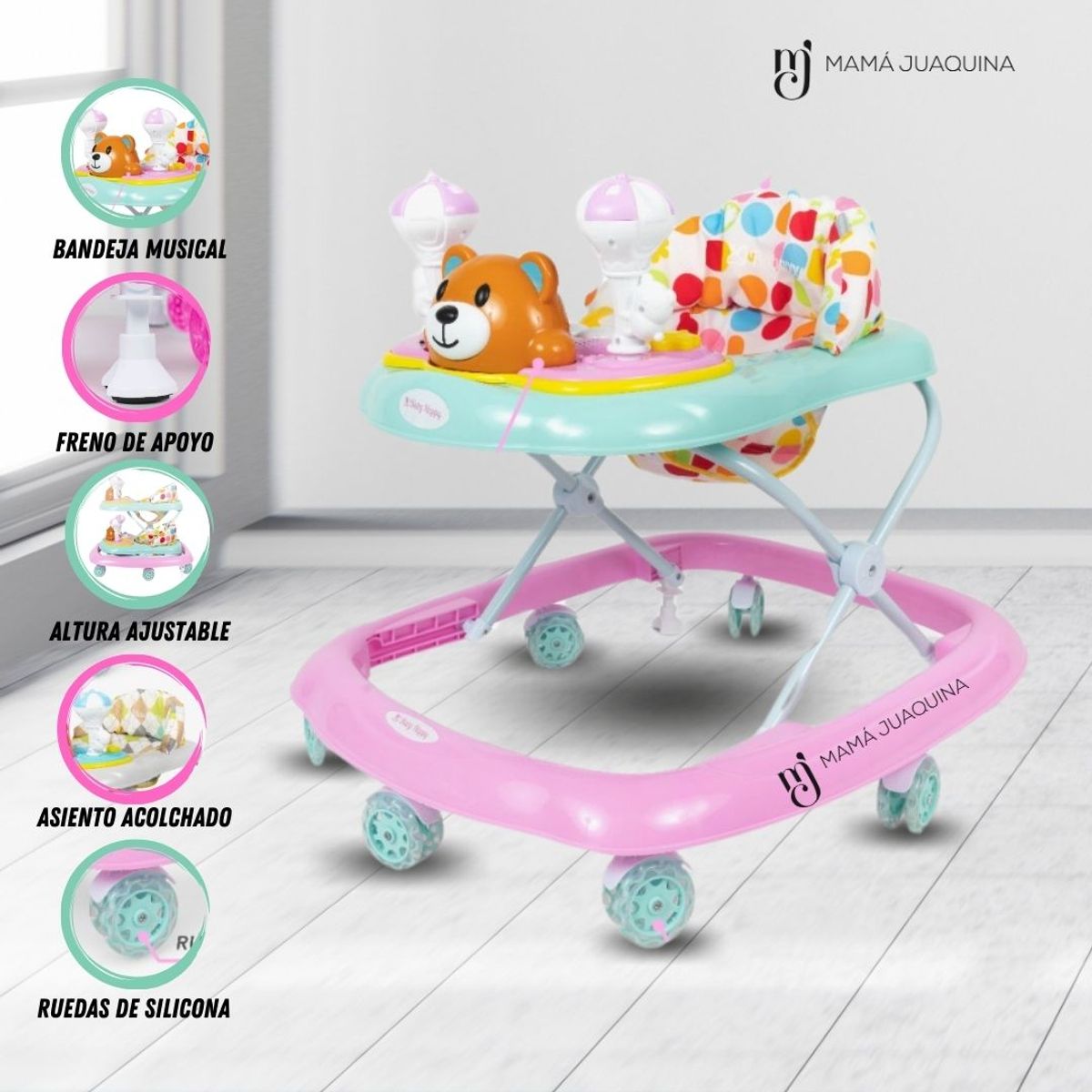 BABY HAPPY - Andador Para Bebé Musical «OSITO MUSICAL» Pink Light