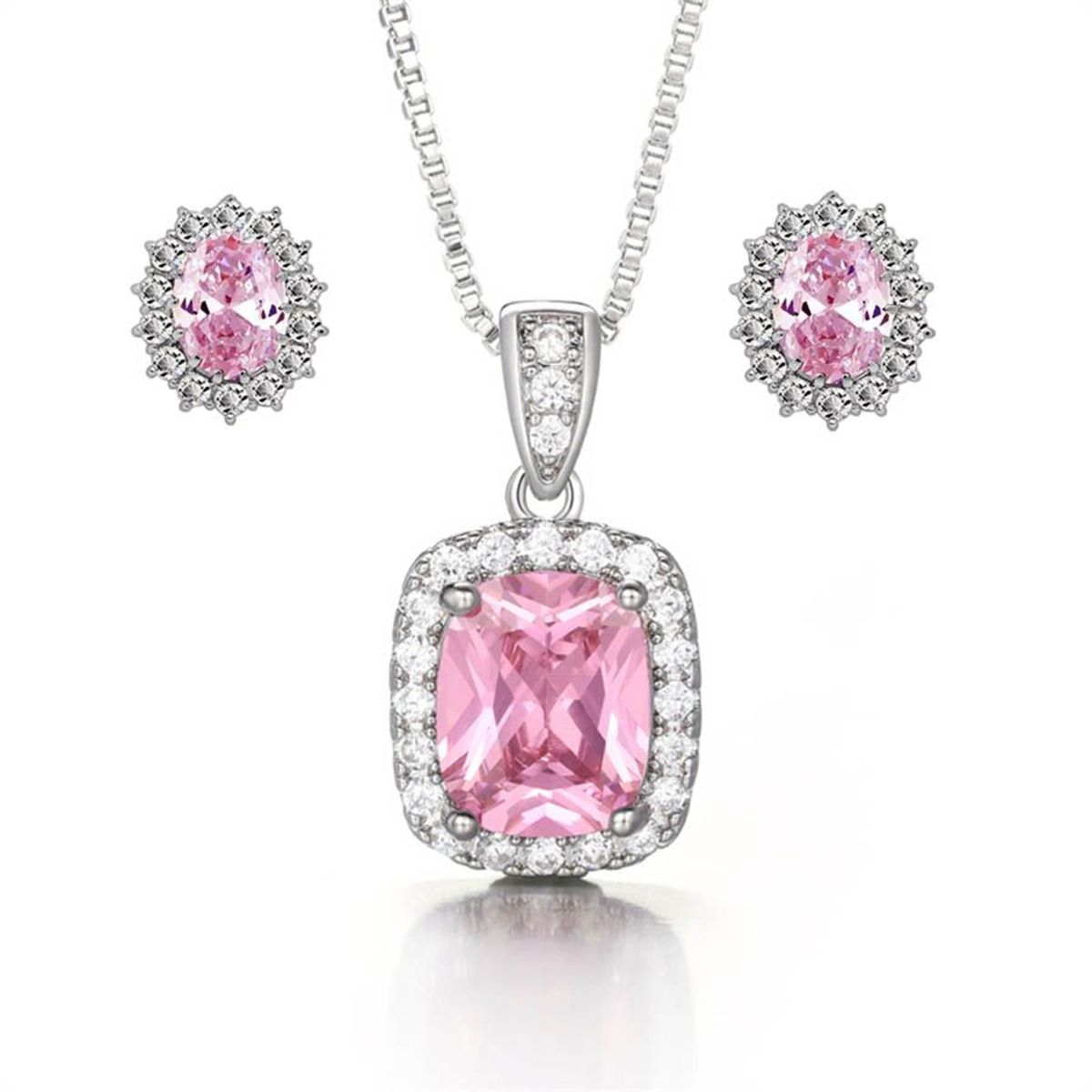 LA TIENDA 88 JOYAS Y ACCESORIOS - La Tienda 88 - Set Collar y Arete Mujer Cristales de Princesa - Rosa