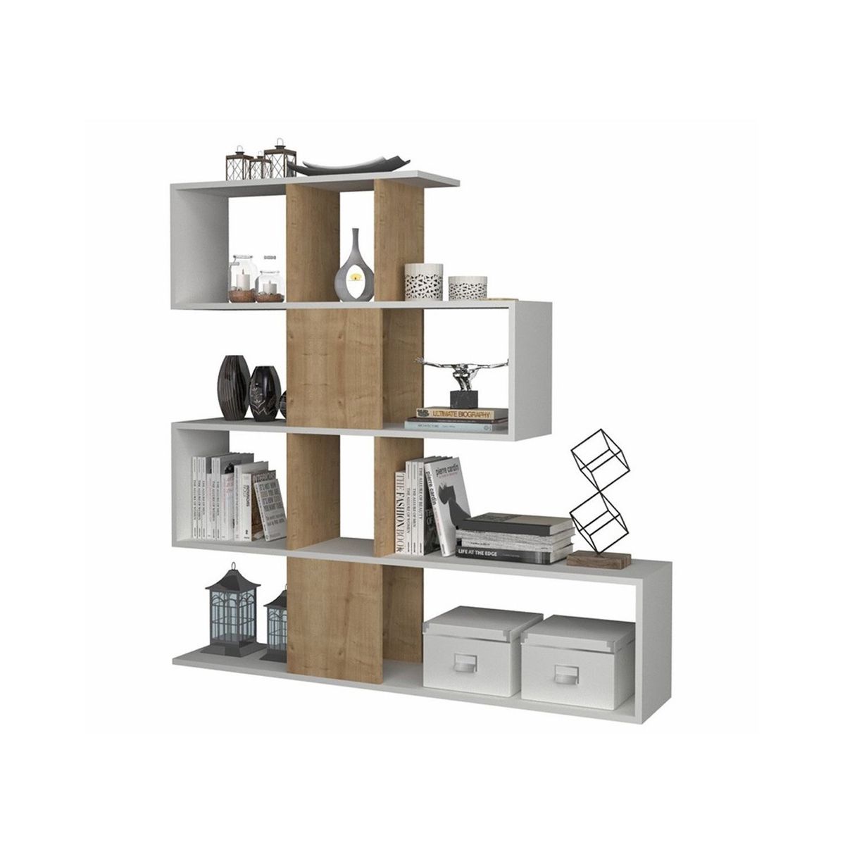 VENTITAS HOME - Librero Contemporáneo Milán Ventitas Home Blanco y Rovere