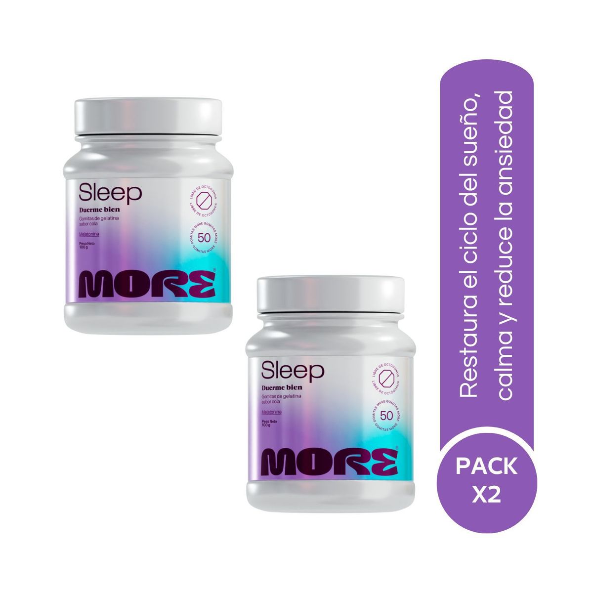 MORE - Melatonina Gomitas More Sleep 50und 100g Cola x2