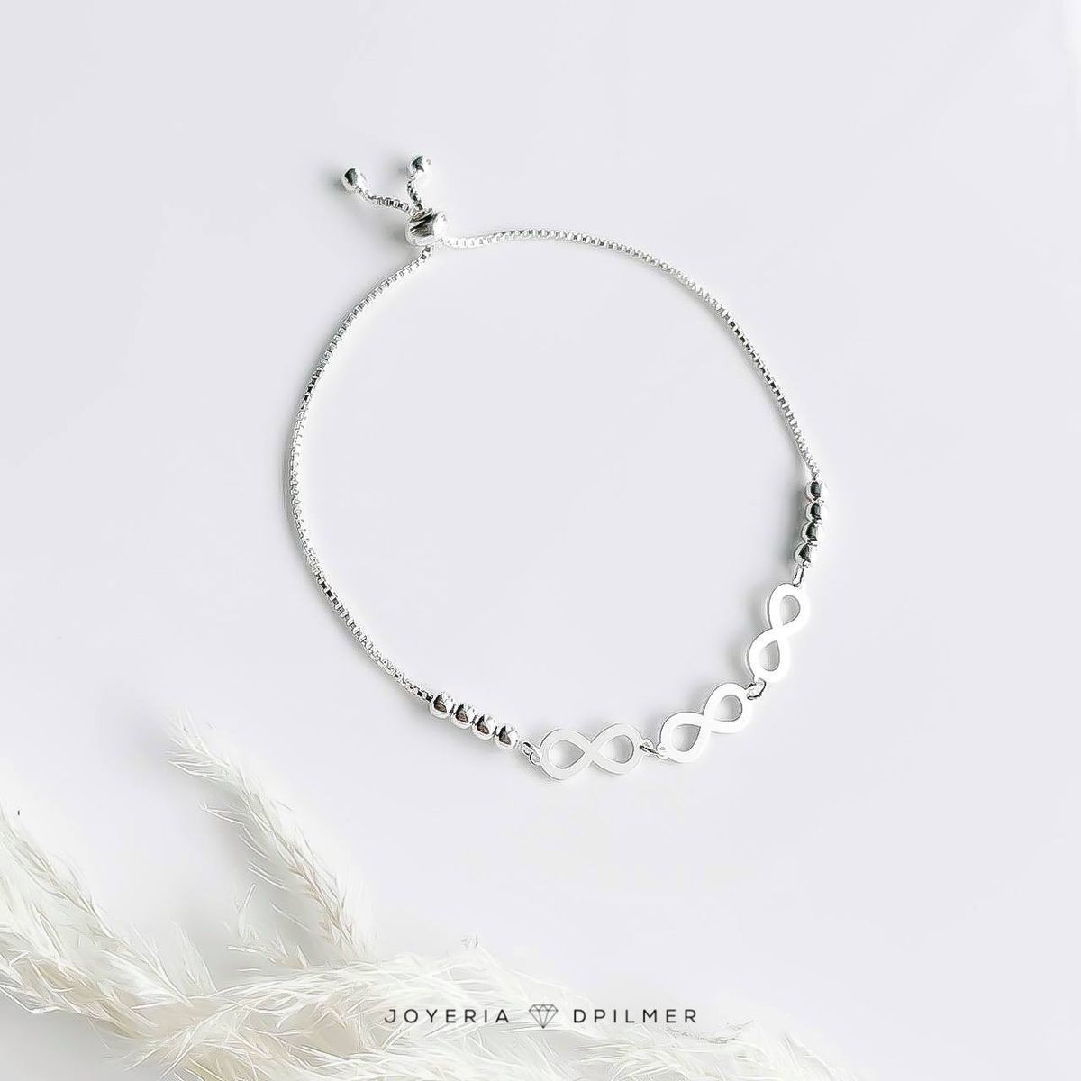 JOYERIA D'PILMER - PULSERA DE PLATA  3 INFINITOS CON ESFERA