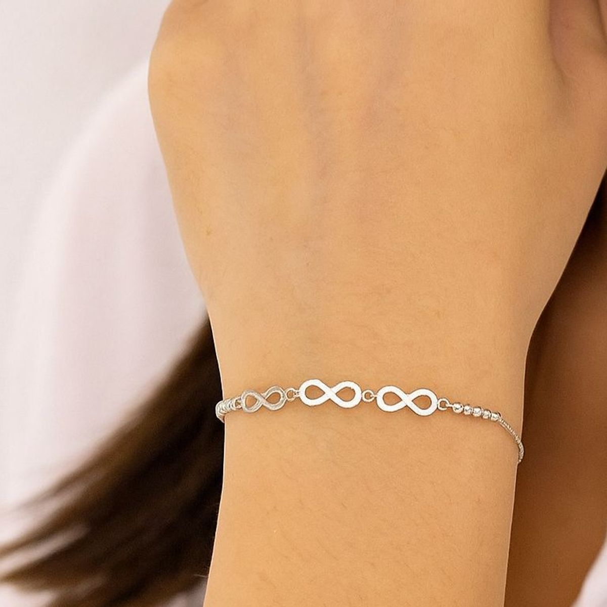 JOYERIA D'PILMER - PULSERA DE PLATA  3 INFINITOS CON ESFERA
