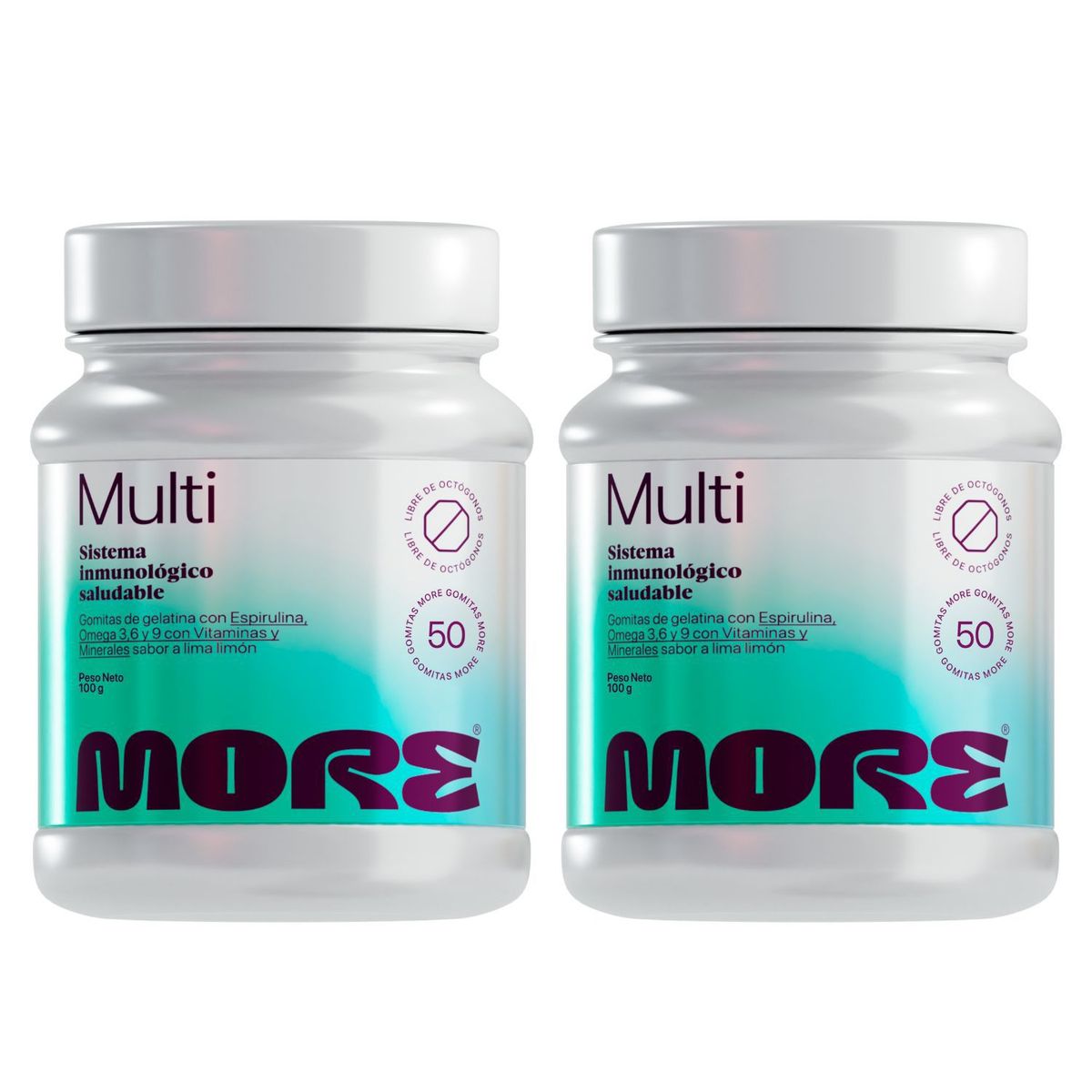 MORE - Multivitaminas Gomitas More Multi 50und 100g Lima Limón x2