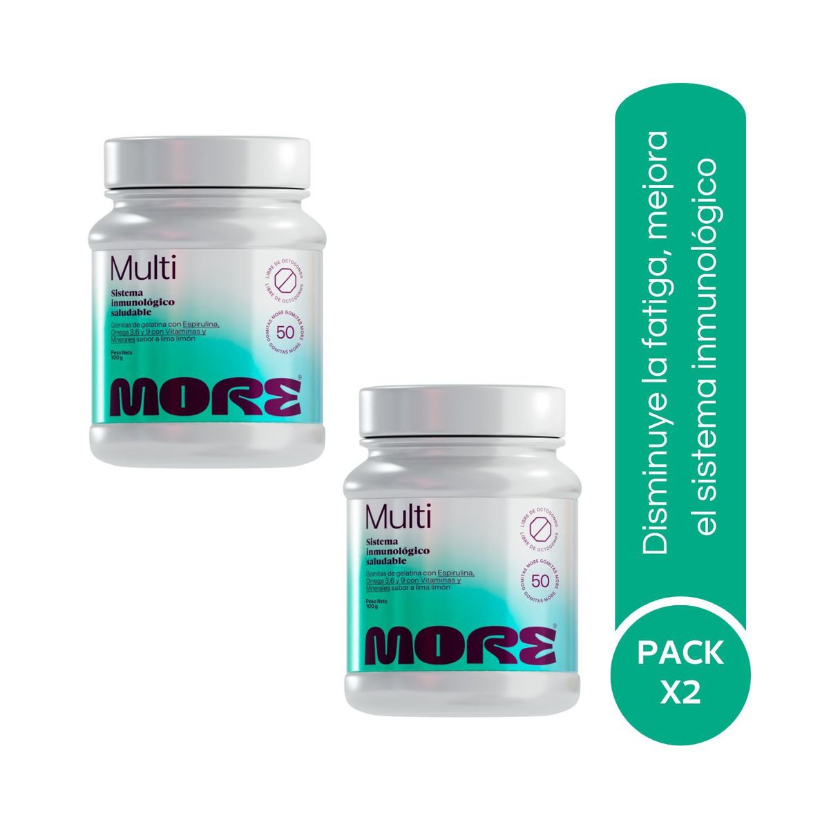 MORE - Multivitaminas Gomitas More Multi 50und 100g Lima Limón x2