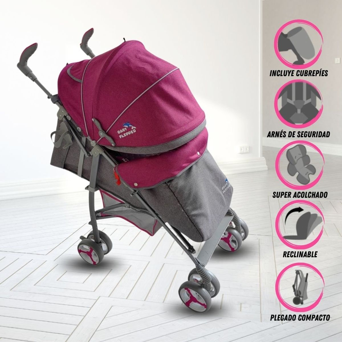 FLIPPER - Coche Bastón Deportivo «SUPREME II» Pink Dark