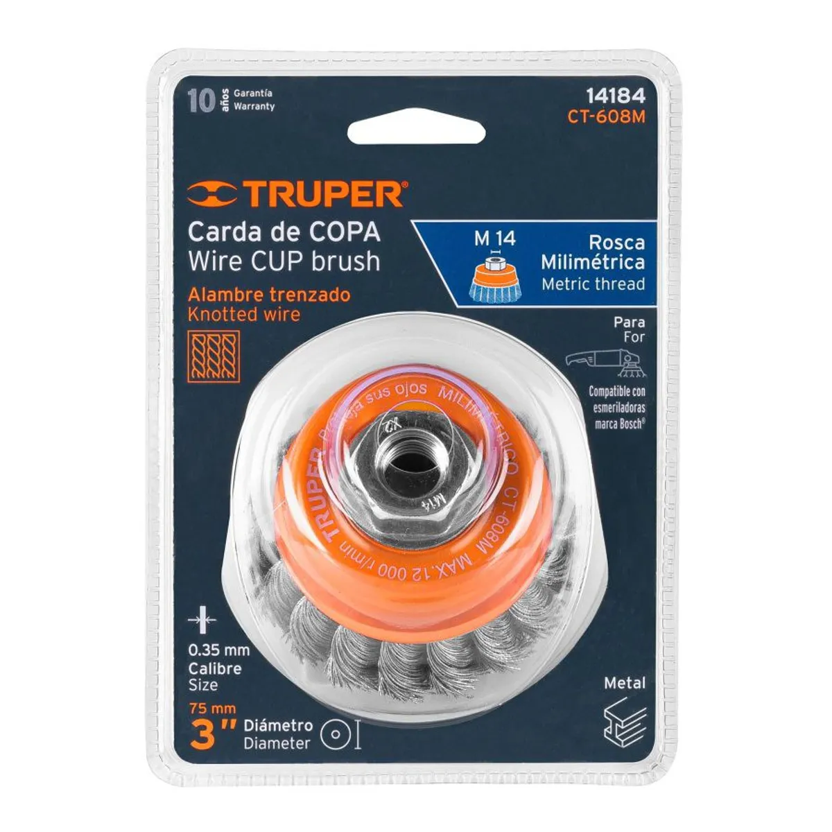 TRUPER - ESCOBILLA COPA TRENZADA FINO 3"-M14 14184 TRUPER