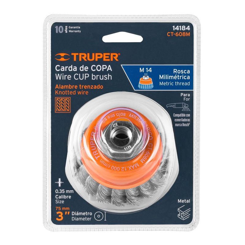 TRUPER - ESCOBILLA COPA TRENZADA FINO 3"-M14 14184 TRUPER