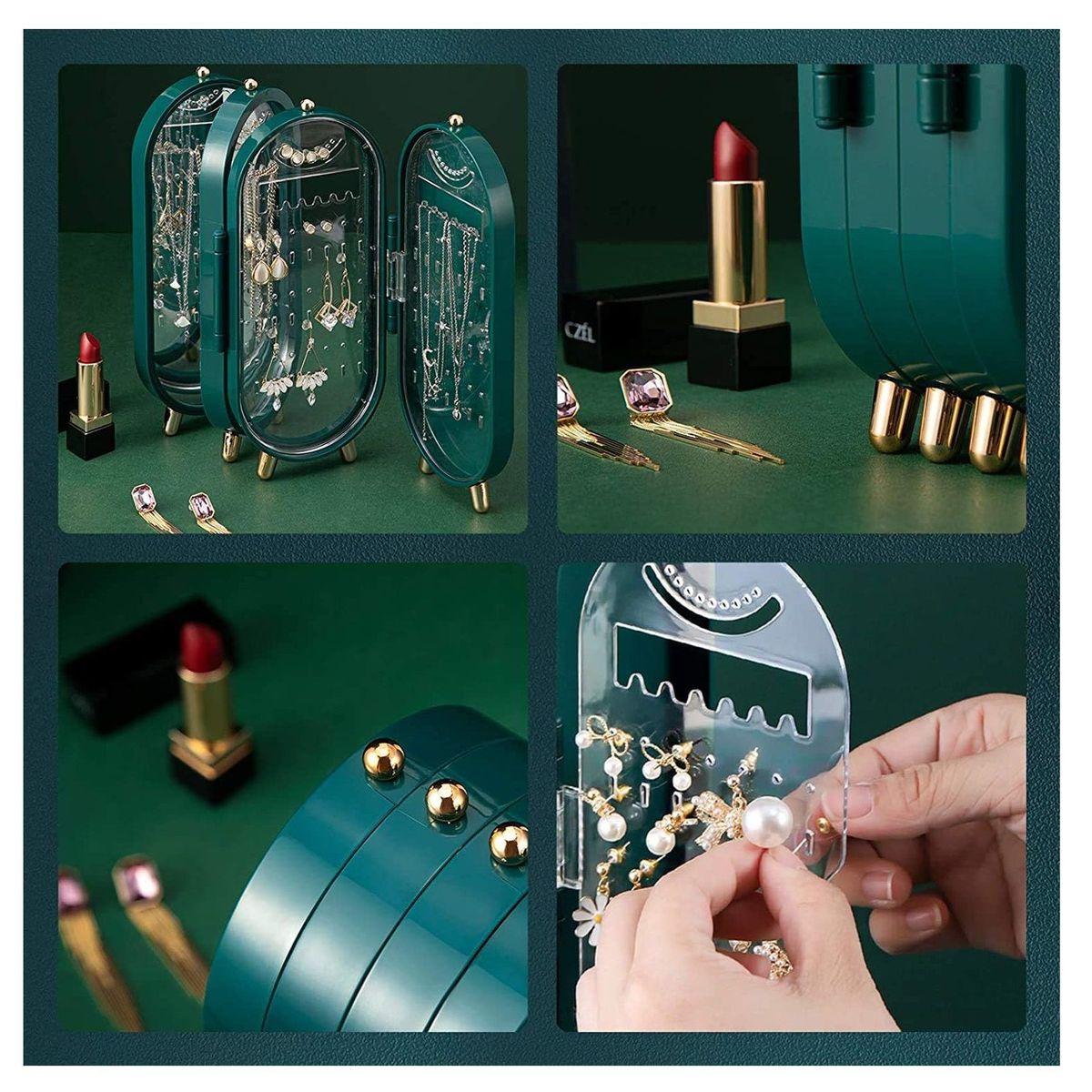 GENERICO - Joyero Organizador Acrilico Plegable para Joyas Collar Arete - Verde