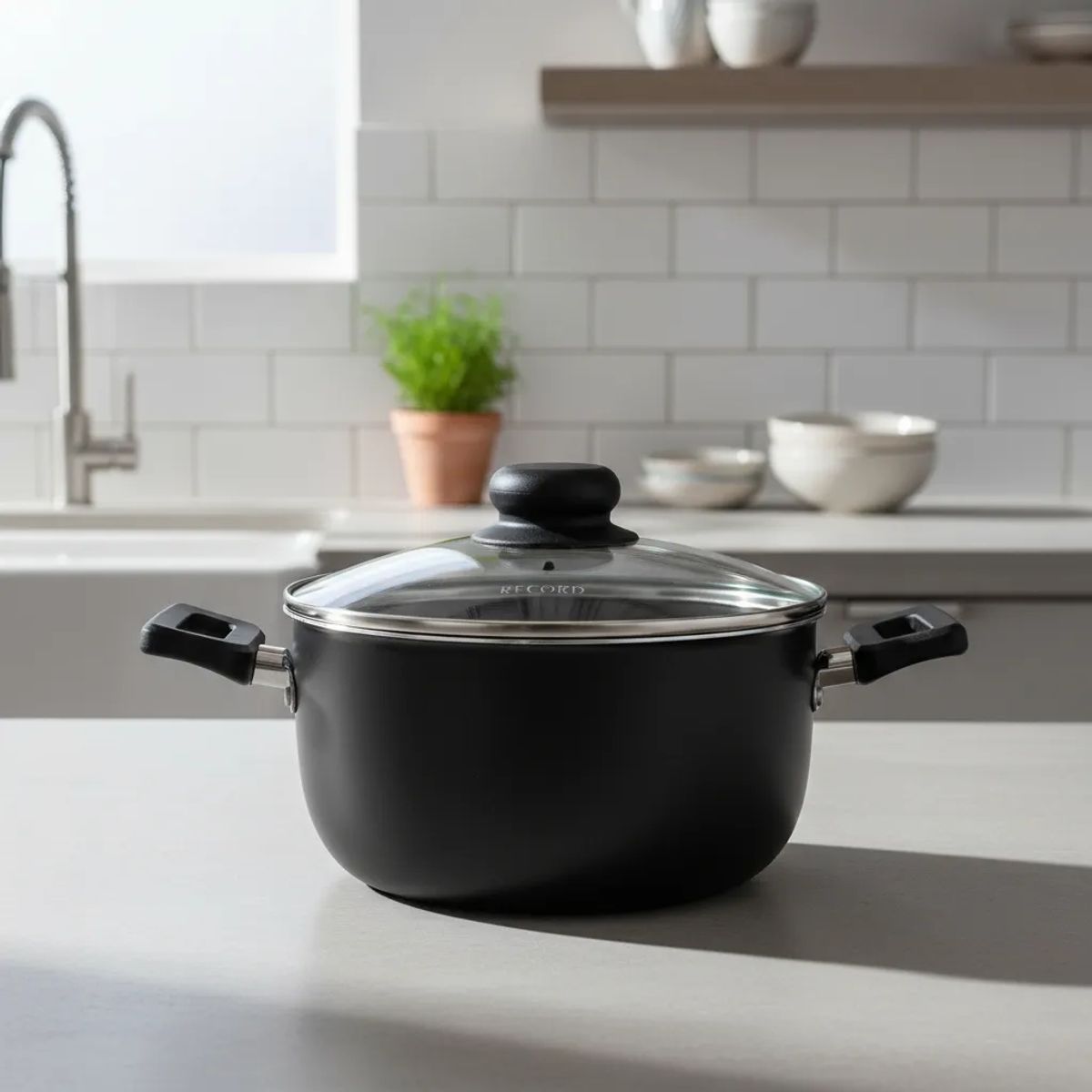 RECORD - Olla Record Antiadherente Viva Plus Gris Tapa De Vidrio N°18 Negro