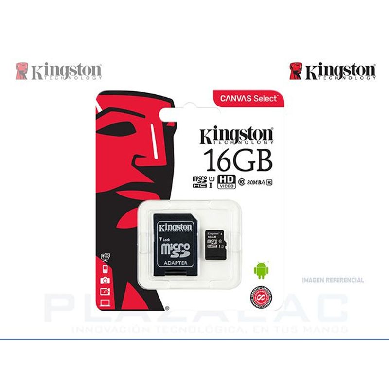 KINGSTON - MEMORIA MICRO SD KINGSTON 16GB + ADAPTADOR SD - P/N: SDCS/16GB