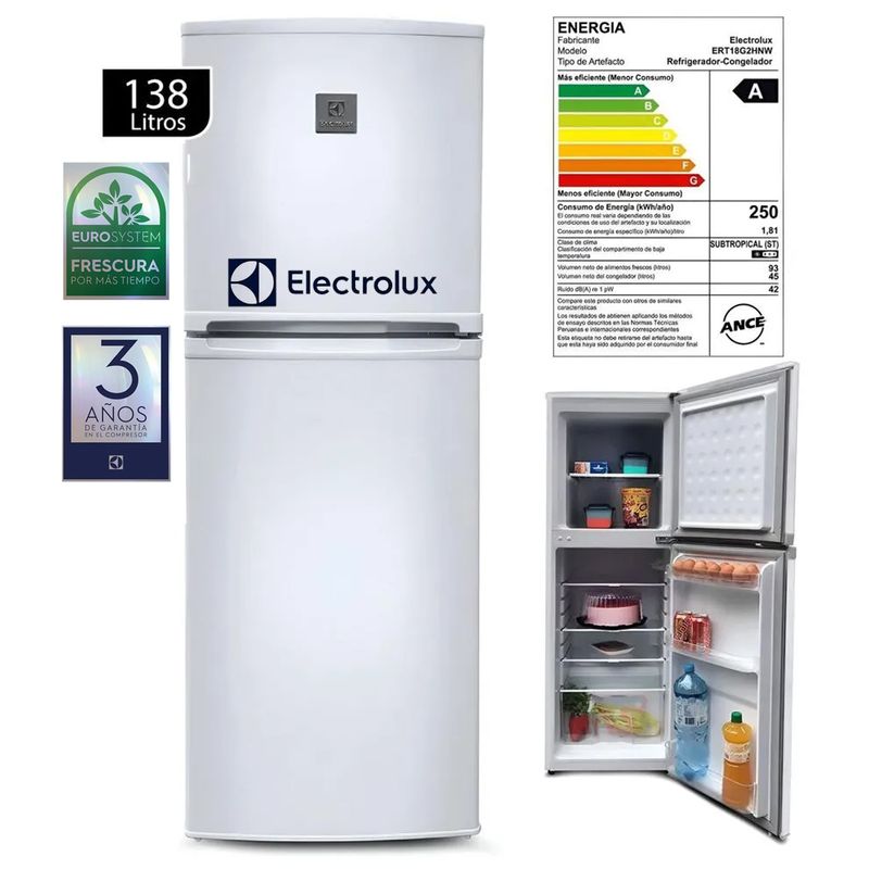 ELECTROLUX - Refrigeradora Electrolux 138L Frost 2 Puertas Blanco ERT18G2HNW