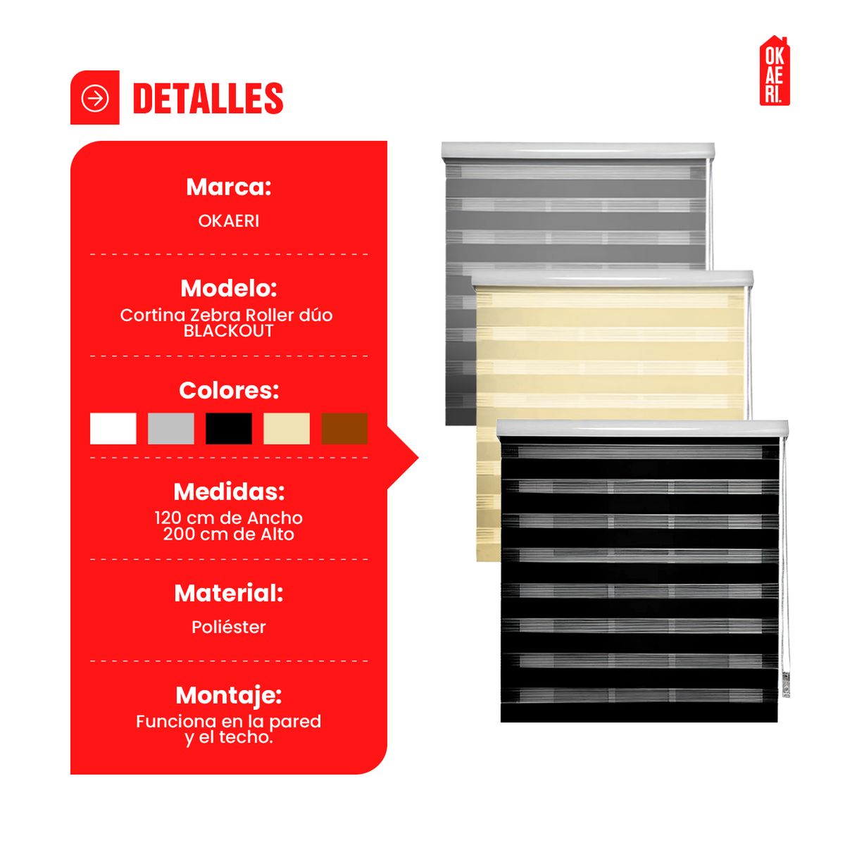 GENERICO - Cortina Roller Dúo Zebra Día Y Noche Blackout - Negro