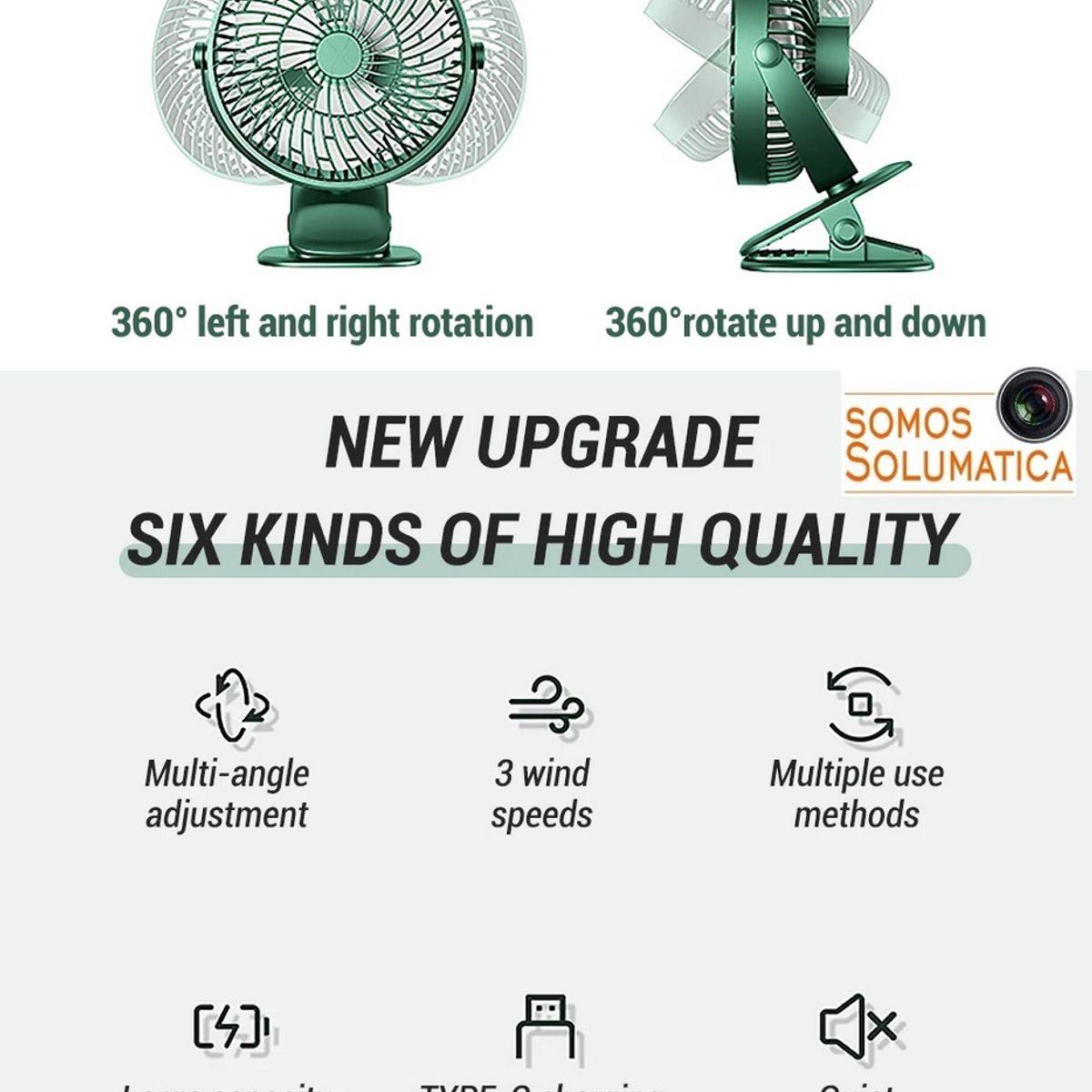 GENERICO - Ventilador de Escritorio - Portatil Tipo C Recargable - 3 Velocidades