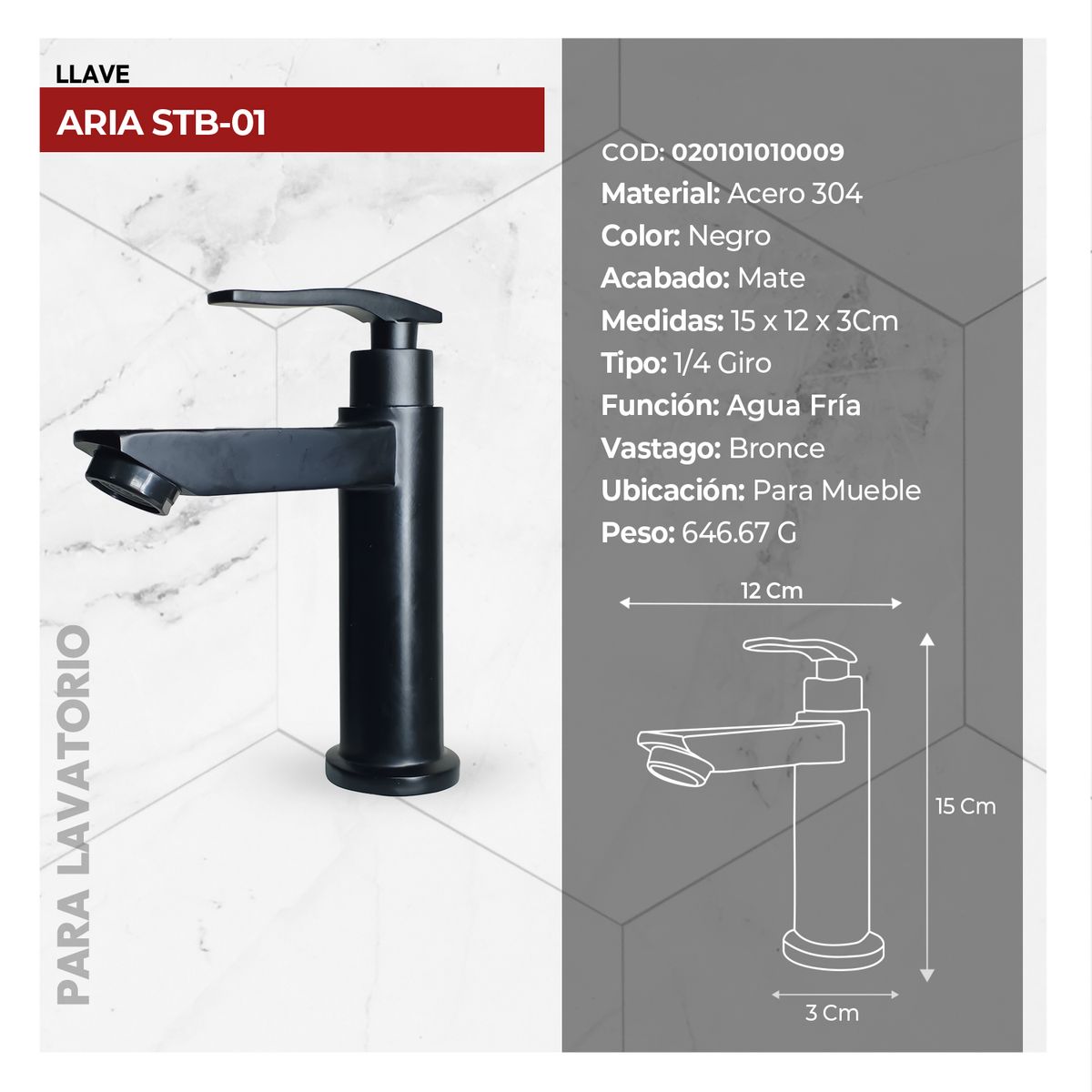 STONE - LLAVE PLAVATORIO ARIA STB-01 BLACK STONE