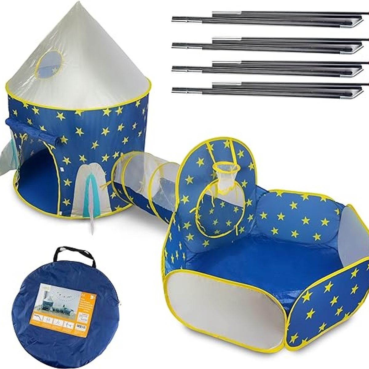 EVERBEST - Carpa Tunel Piscina 3 en 1 Infantil Blanco Azul