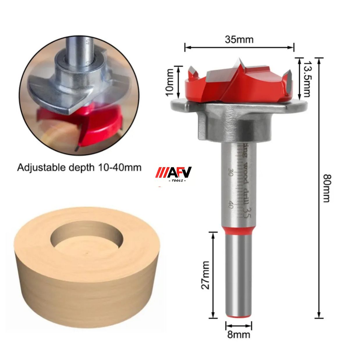 GENERICO - SET DE 5 BROCAS FORSTNER CON TOPE AJUSTABLE PARA AGUJEROS DE 15 - 35MM