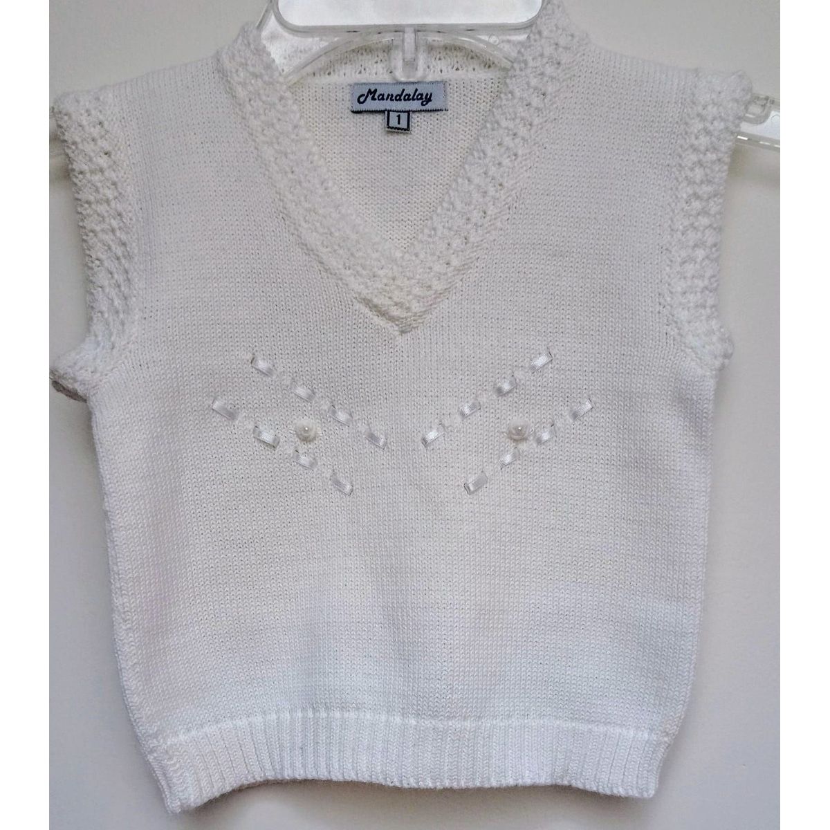 GENERICO - Pullover Chaleco con borde Niña BlancoHueso Mandalay Knits