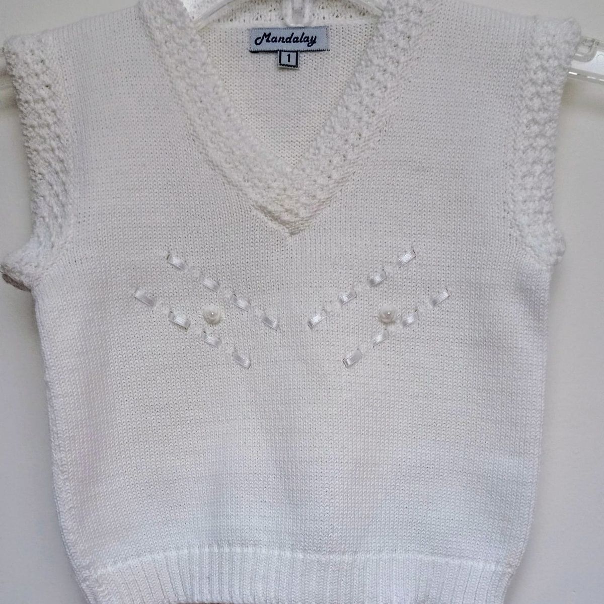 GENERICO - Pullover Chaleco con borde Niña BlancoHueso Mandalay Knits