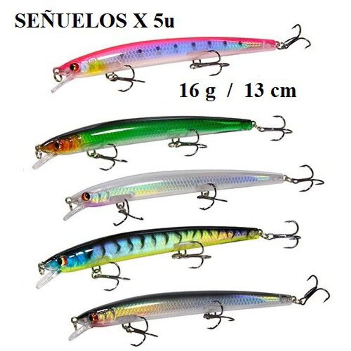 GENERICO - Pack 5 Señuelos Sinking 16g 13cm Pesca Spinning