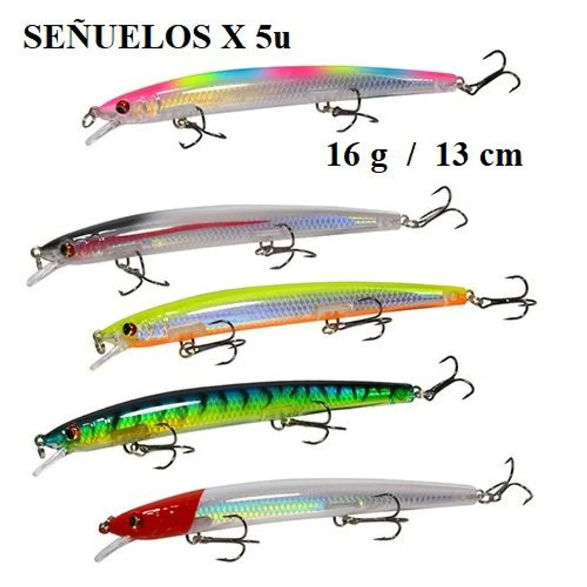 GENERICO - Pack 5 Señuelos Sinking 16g 13cm Pesca Spinning