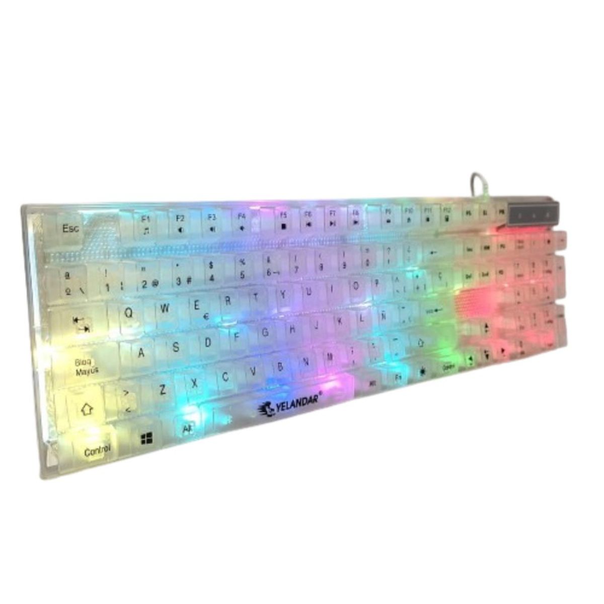 GENERICO - Teclado para Pc Laptop Alámbrico Gamer Transparente Luz RGB 7 Colores