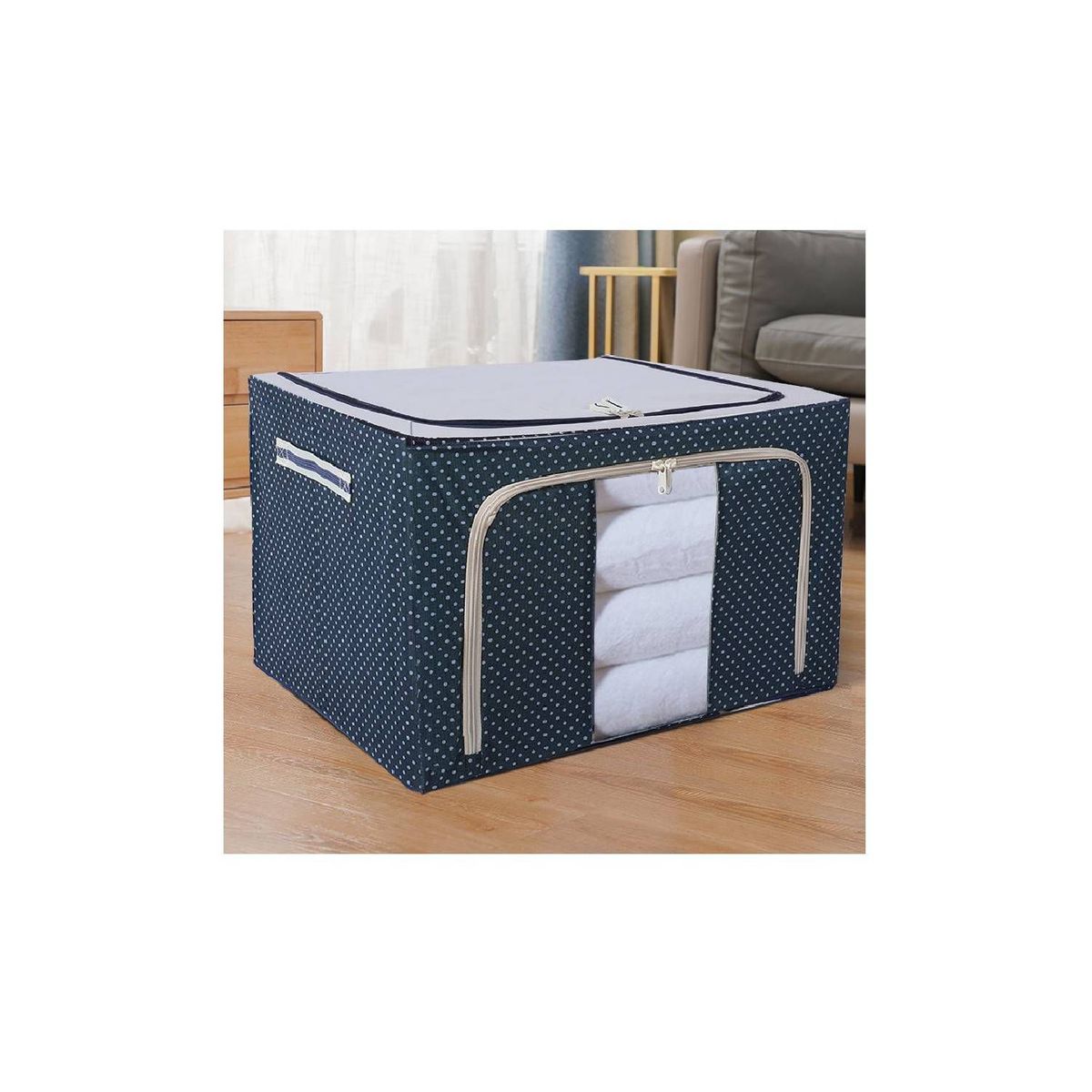 GENERICO - SET DE 2 CESTAS ORGANIZADORA DE ROPA PLEGABLE AZUL CON DISEÑO PUNTOS