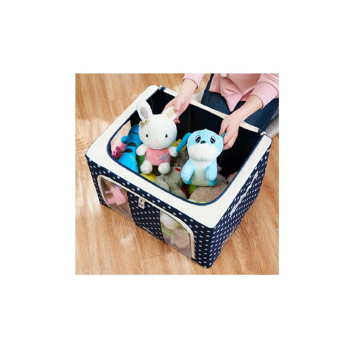 GENERICO - SET DE 2 CESTAS ORGANIZADORA DE ROPA PLEGABLE AZUL CON DISEÑO PUNTOS