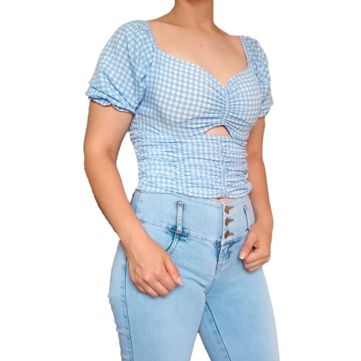 GENERICO - Blusa Mujer Liza mangas abullonadas - Nathalie Love It - Celeste