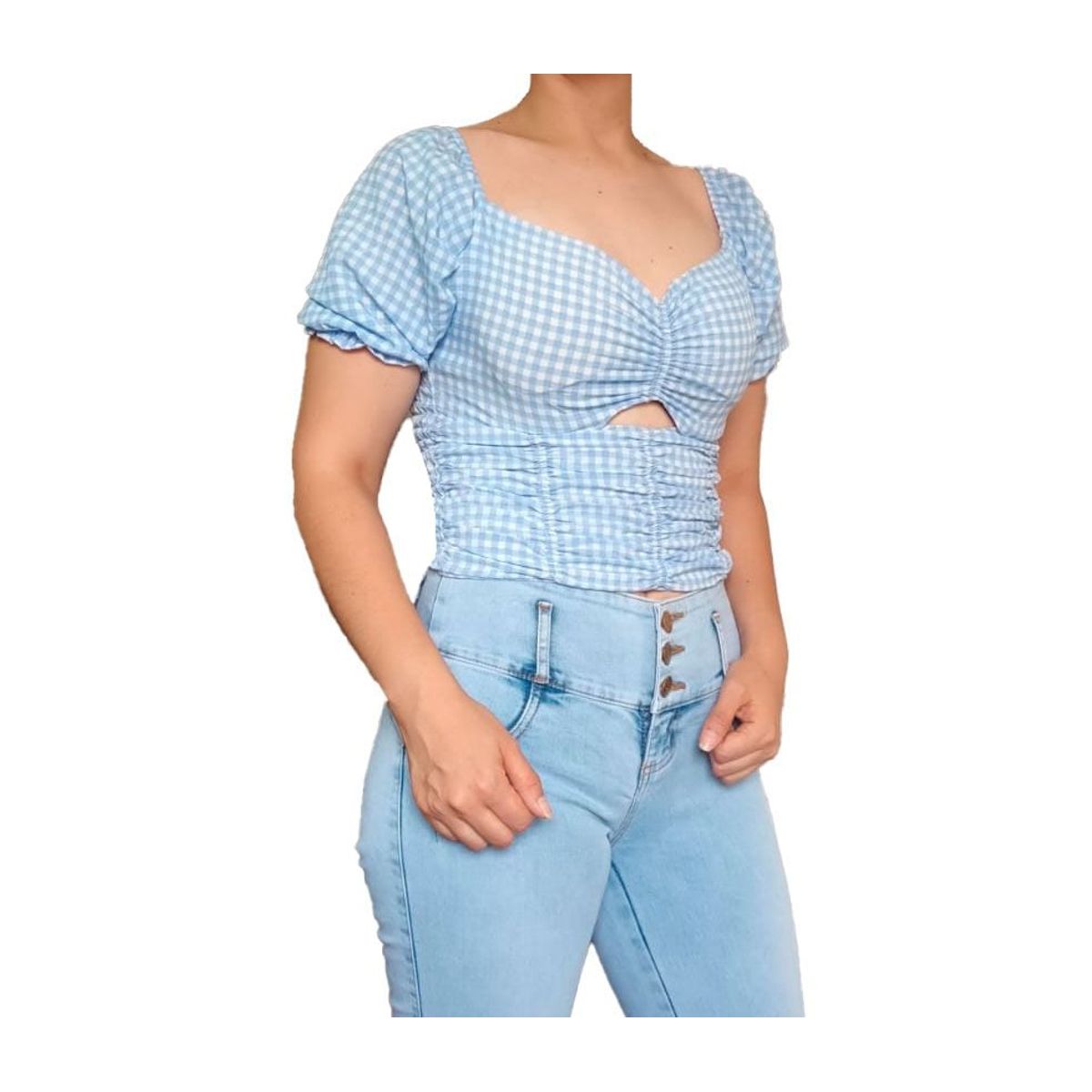 GENERICO - Blusa Mujer Liza mangas abullonadas - Nathalie Love It - Celeste