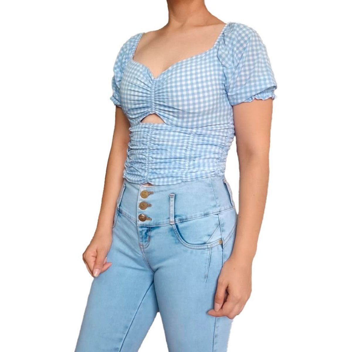 GENERICO - Blusa Mujer Liza mangas abullonadas - Nathalie Love It - Celeste