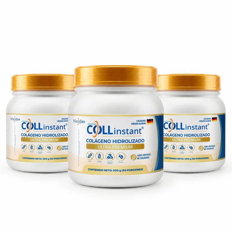 VISCOFAN COLLINSTANT - Colágeno Hidrolizado Alemán Ultra Premium 500g x 3 con Péptidos Bioactivos COLLinstant Viscofan 100% Puro